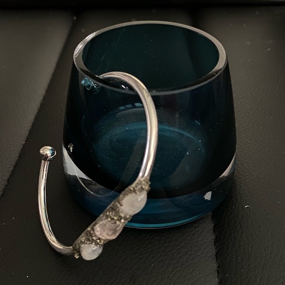 3-stone raw quartz bangle cuff silver bracelet - Picture 1 of 5